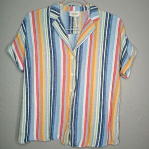Laundry by Shelli Segal Linen Blend Multicolor Stripe Shirt